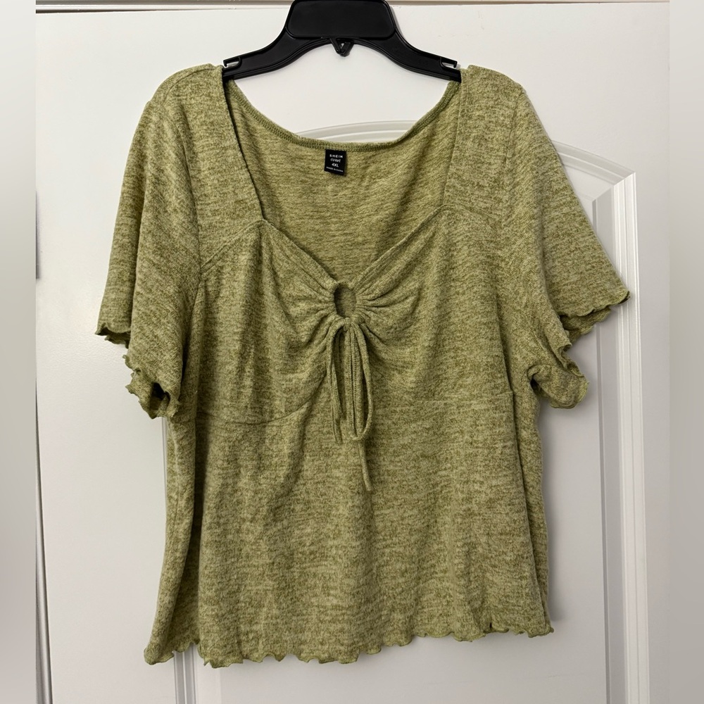 SHEIN Sage Green Ruched Blouse with keyhole knot
